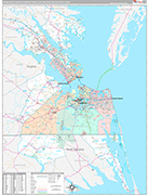 Virginia Beach-Norfolk-Newport News Wall Map Premium Style